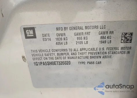 2014 Chevrolet Cruze Ls Auto from USA, damaged, VIN 1G1PA5SH8E7326020